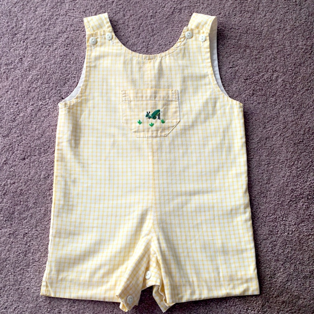 Strasburg Yellow Check with Green Cricket Romper